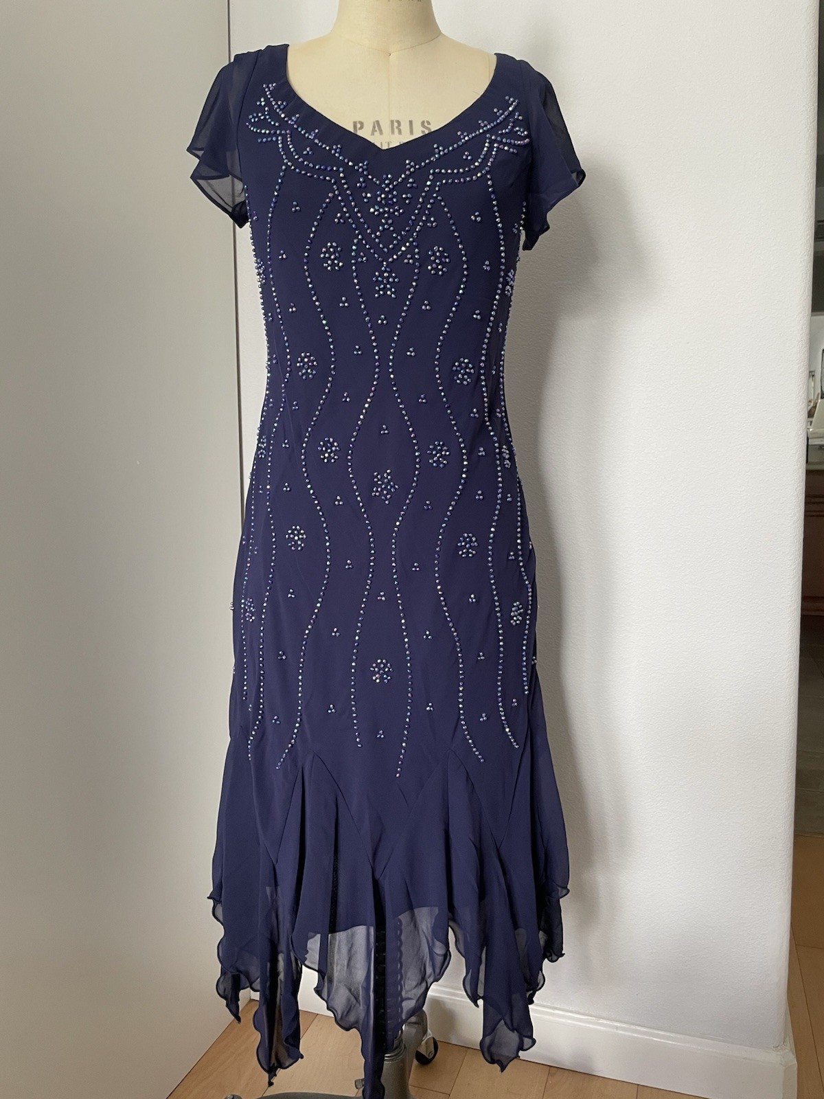 Vtg 90s Whimsigoth Fairy Dress Purple Metaphor 8 Handkerchief Hem Flutter Sleeve
