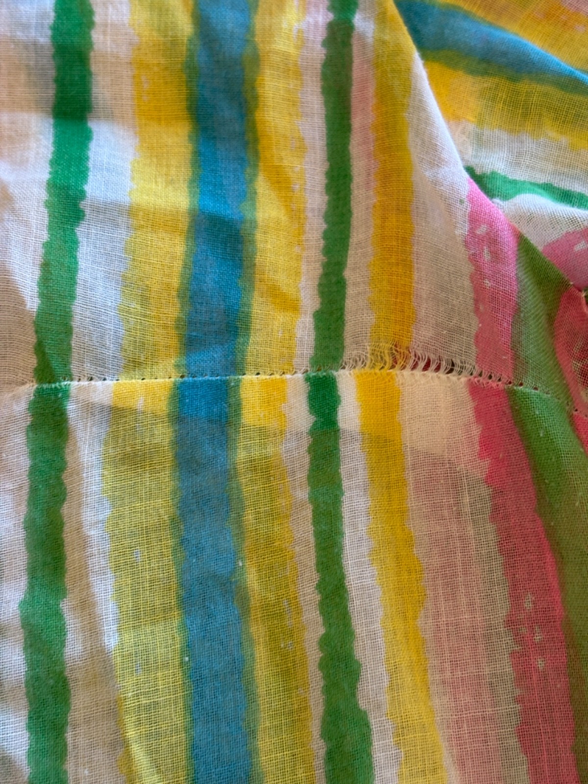 Vintage 60s Handmade Circus Rainbow stripe Parachute Dress Sheer L Needs TLC