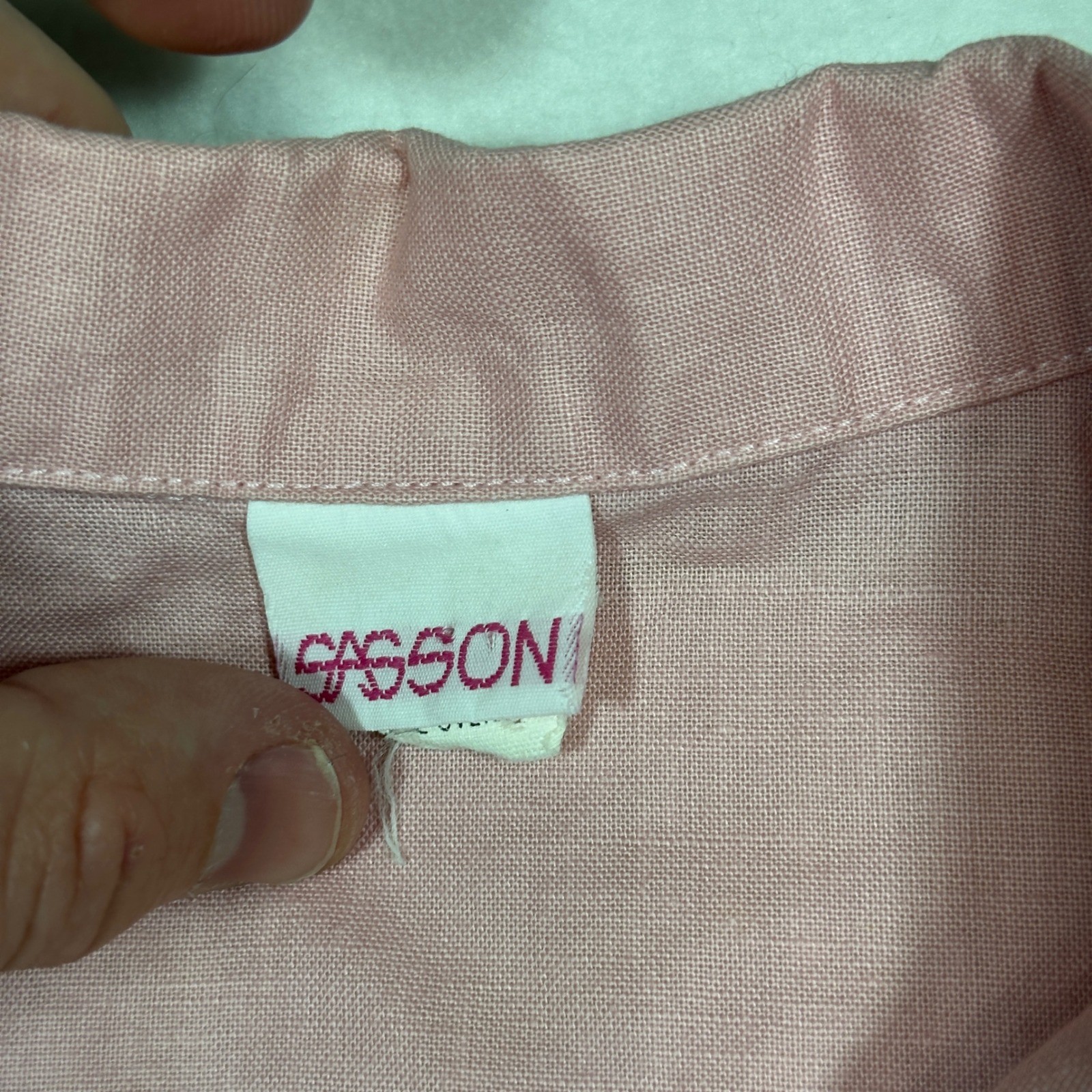 Vintage Sasson Pink Short Sleeve Button Down Shirt Camp Collar Size 10 80024
