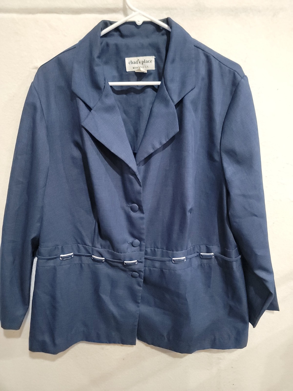 Chad&rsquo;s Place Navy Blue Blazer Jacket Womens 22WP Made in USA Plus Petite Vtg 90s