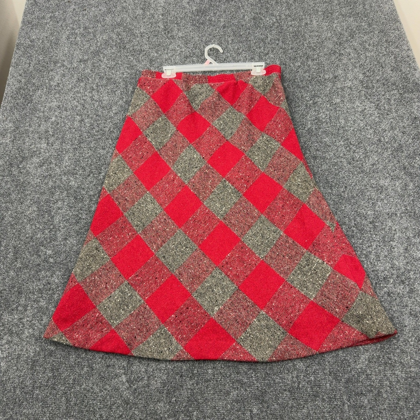 Vintage Skirt Womens 33 Waist Red Grey Wool Blend Plaid Midi A Line Academic