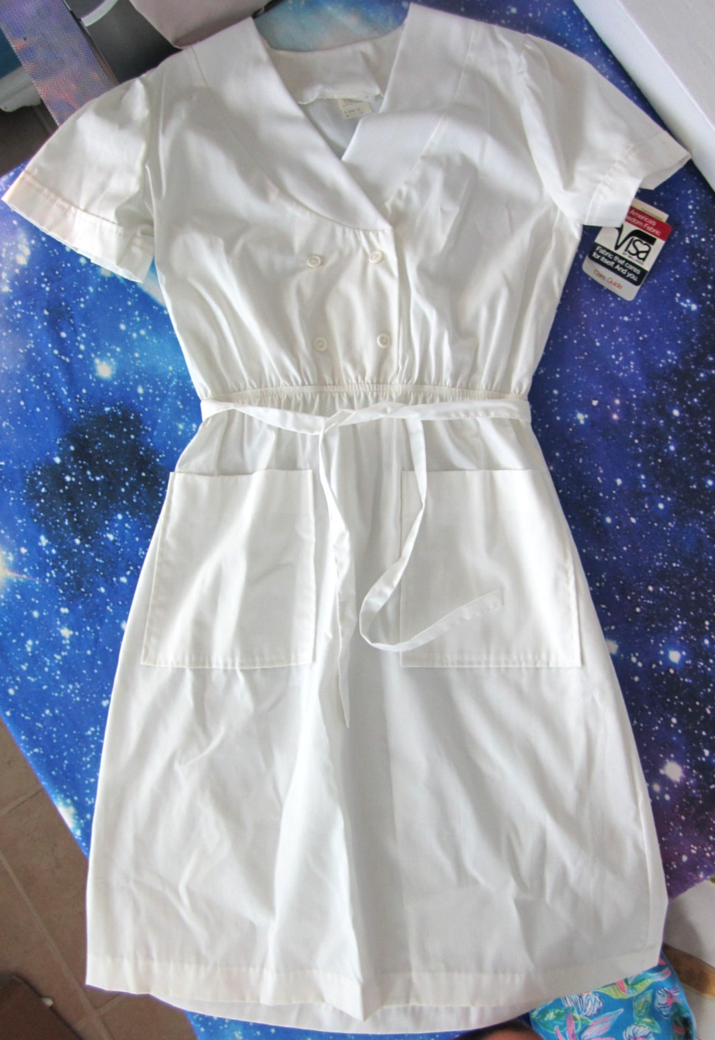 Vtg 50s 60s Snowbird Nurses Uniform Dress White USA Size 11/12 NWT Puff Sleeves