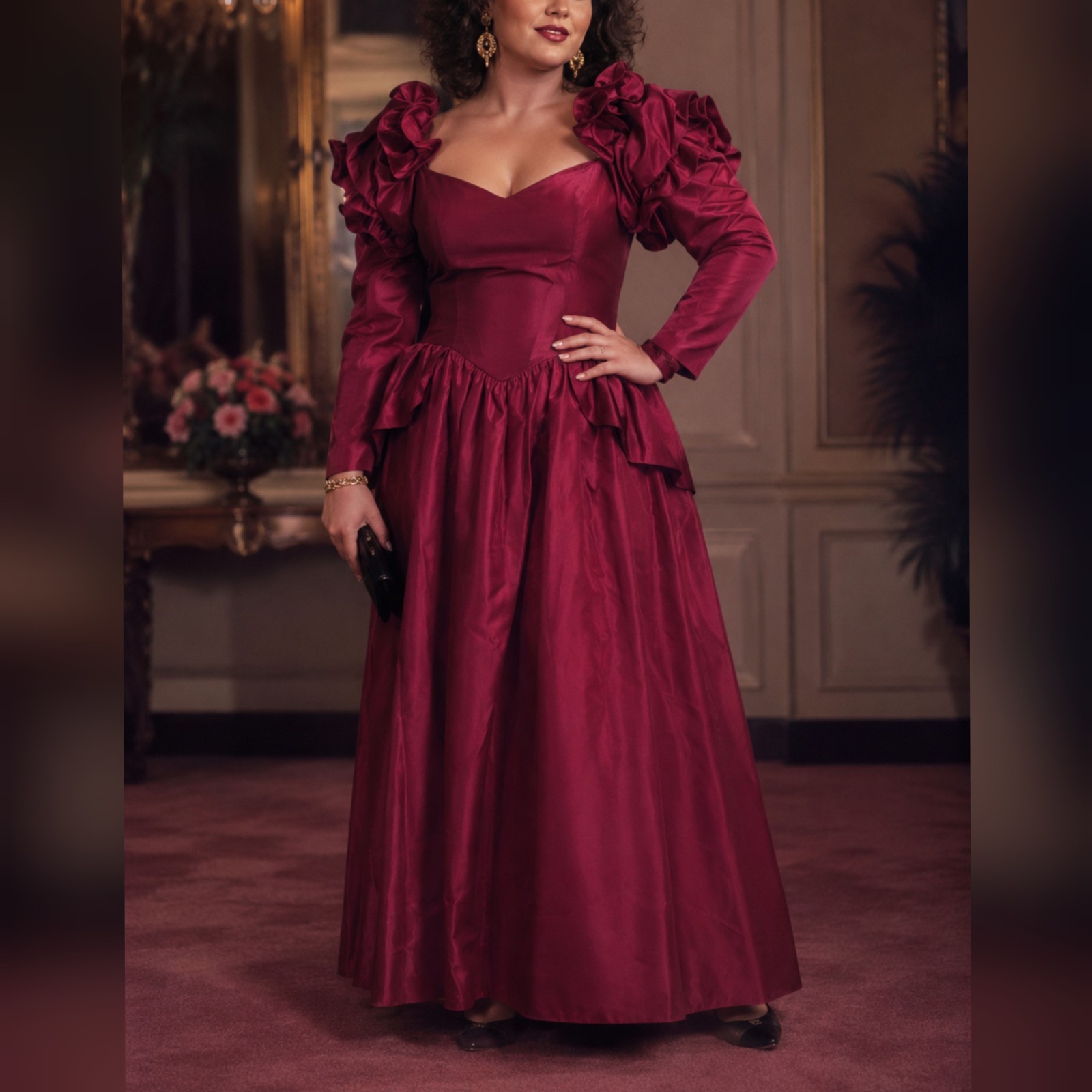 Union Made Vintage 80s Burgundy Taffeta Bridesmaid Party Prom Dress sz 17/18