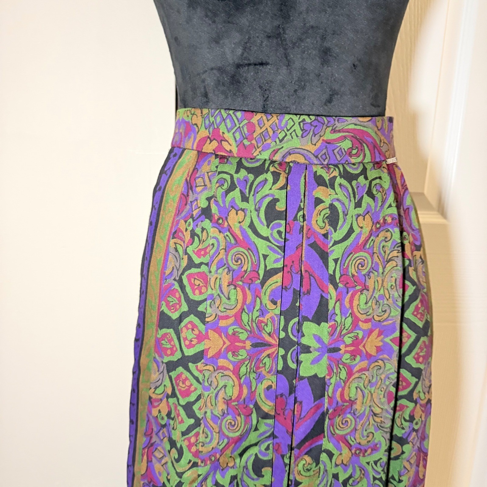 VTG GEIGER Austria 100% Wool Pleated Skirt Long A Line Cottagecore Lined EU 36/6