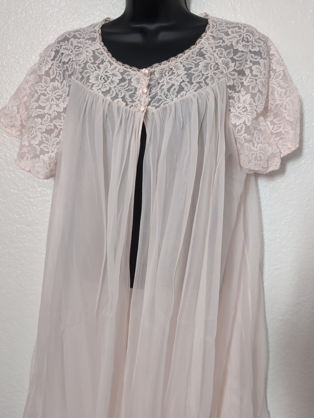 VINTAGE FORMFIT ROGERS PINK CHIFFON & LACE Babydoll ROBE Medium