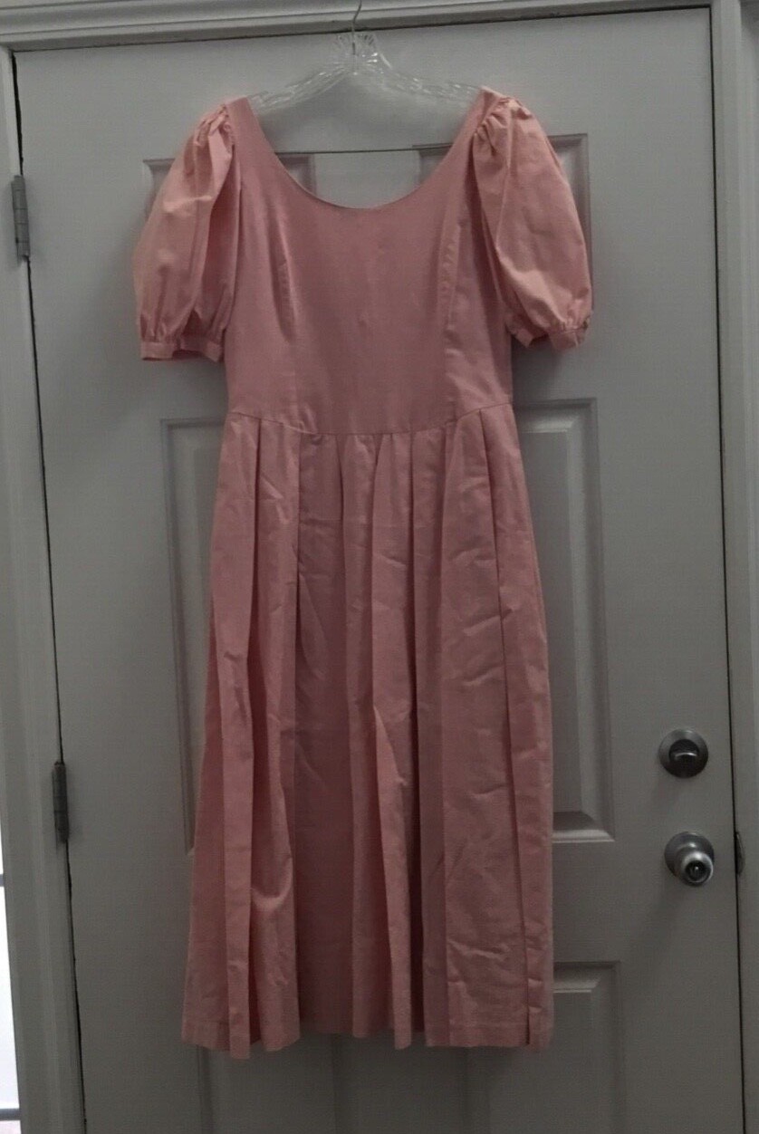 LAURA ASHLEY MIDI DRESS SIZE 12 SOLID PALE PINK SS BACK BUTTON SIDE ZIP CTN EUC