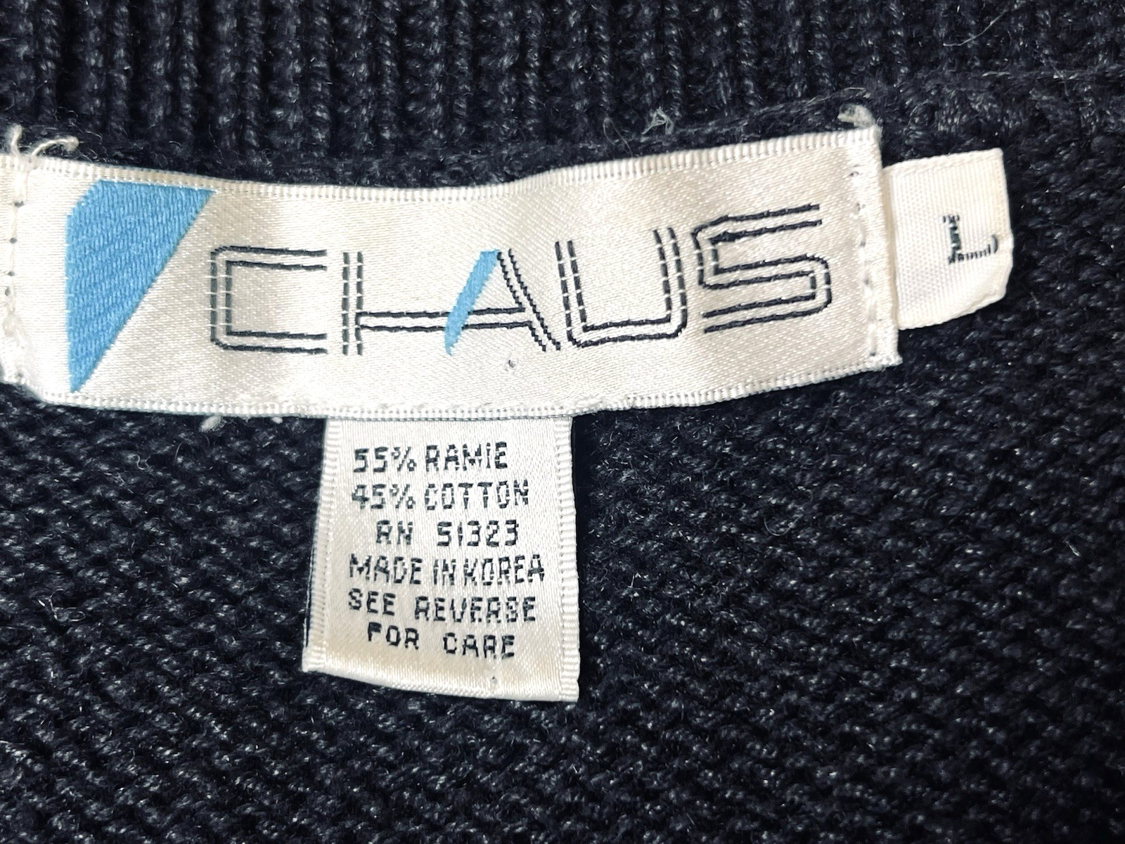 Vtg Chaus Horse Horseshoes Size LARGE Black Sweater Pullover Womens Ramie Cotton