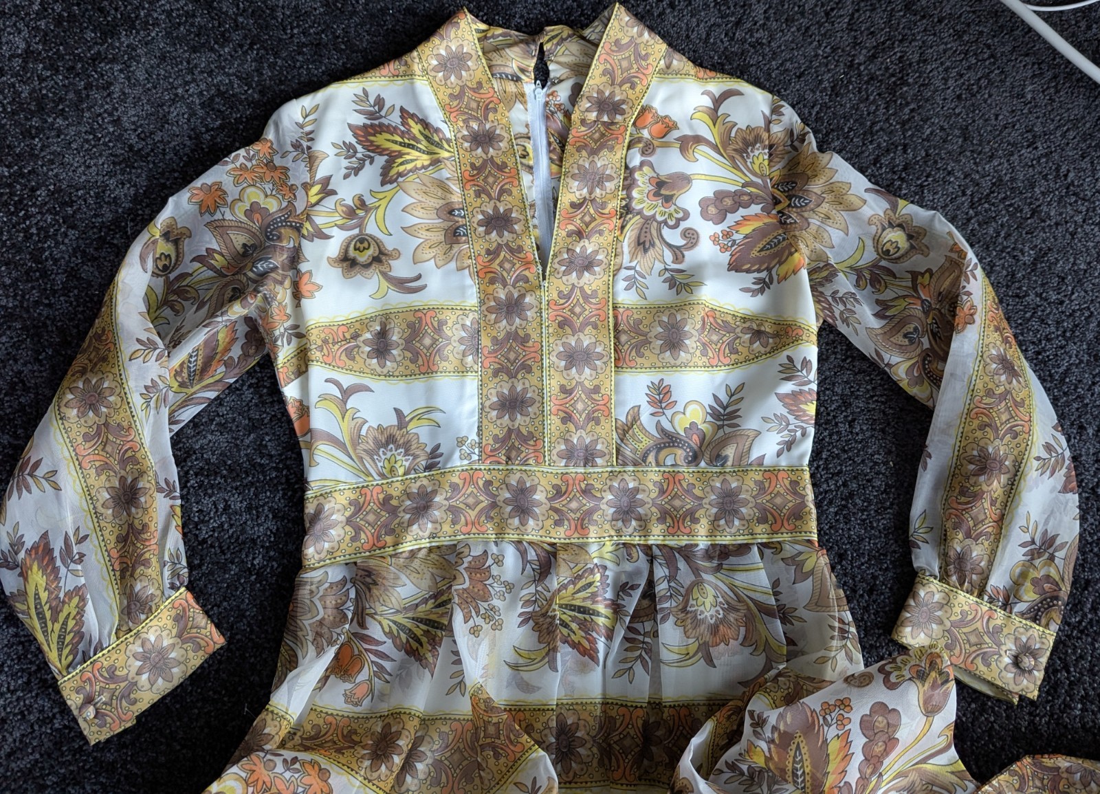 Avalon Classics VTG 1970&rsquo;s Hostess Dress Maxi Empire Waist Sheer Floral Sz 12/14