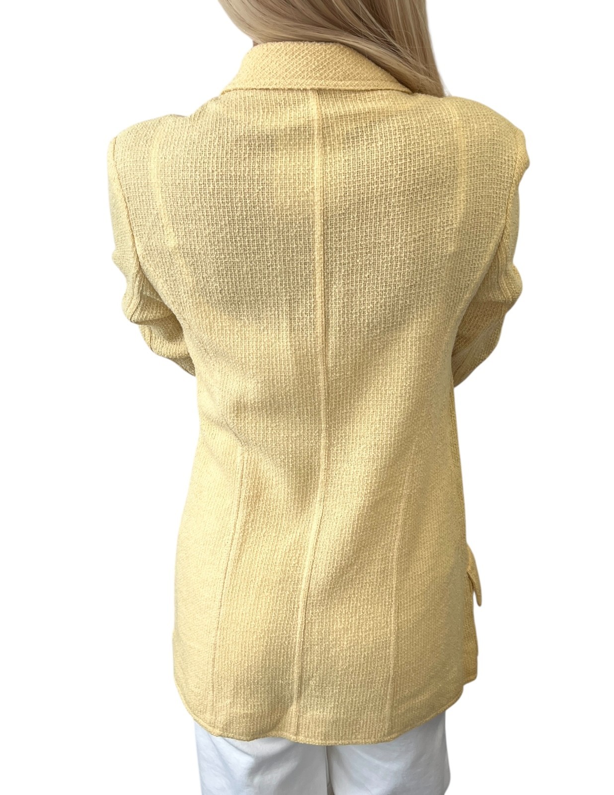 CHANEL Vintage 1994 CC Logo Tweed Collared Jacket #34 Yellow Gold Button Wool
