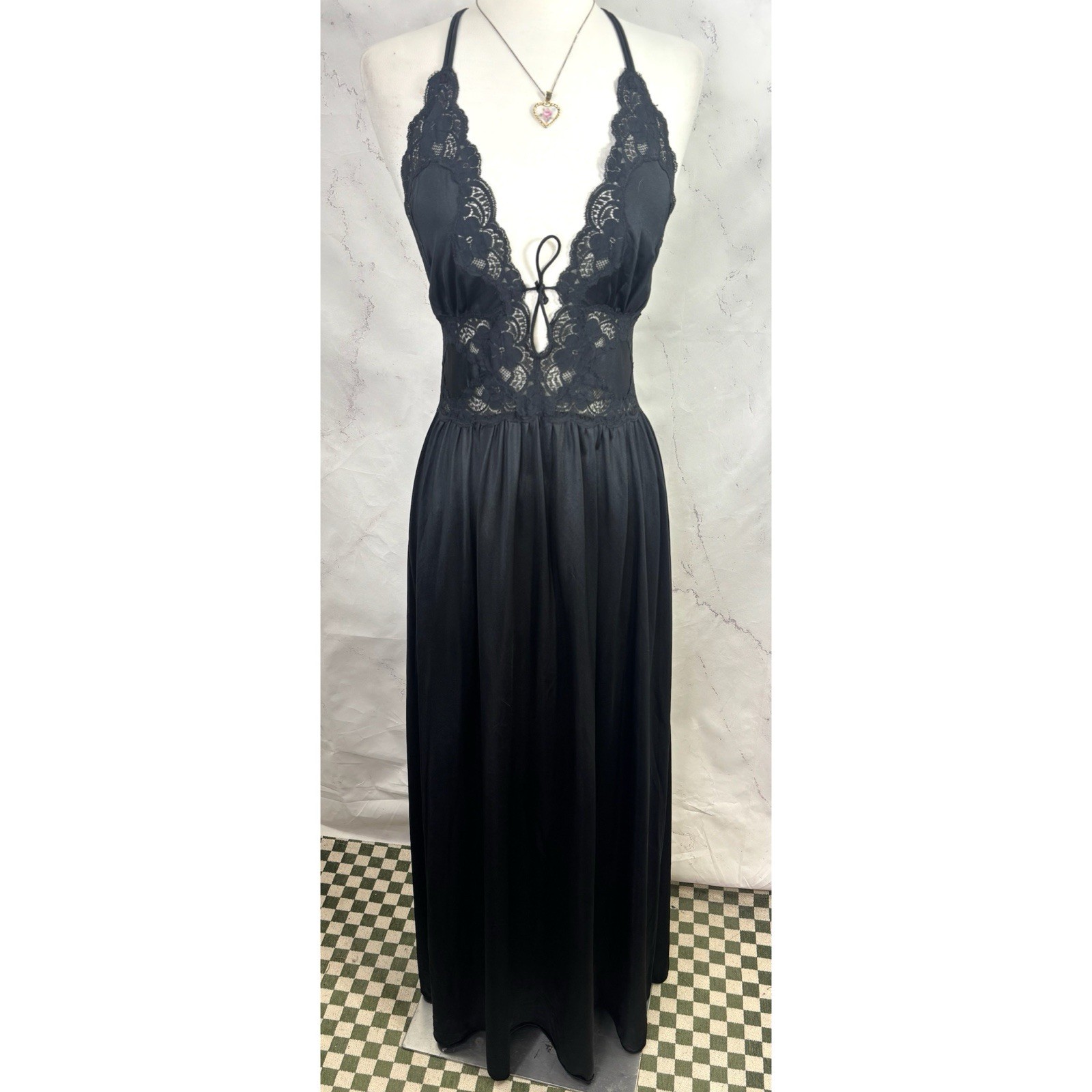 Vtg 70s Lily Of France Full Sweep Slip Dress M Black Old Hollywood Whimsigoth