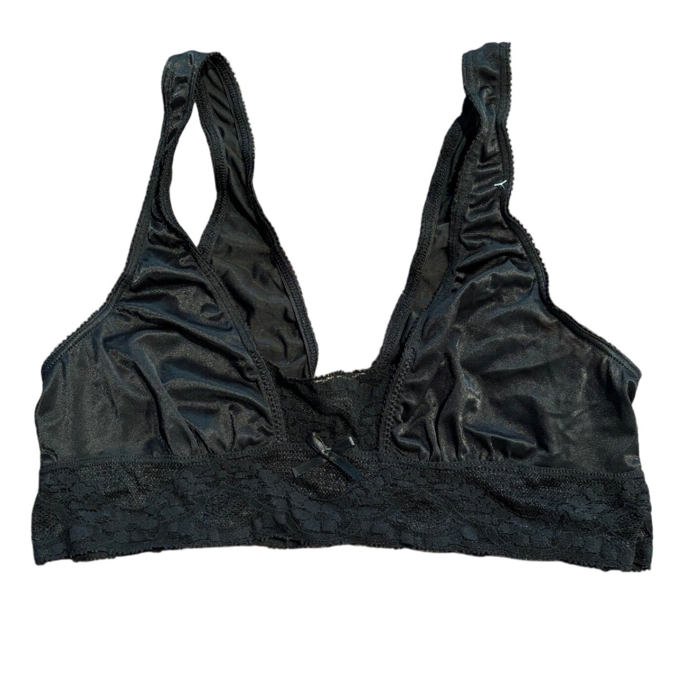 Cachet Vintage Black Lace Trim Bralette V-Neck Antron Nylon Spandex Small 65740