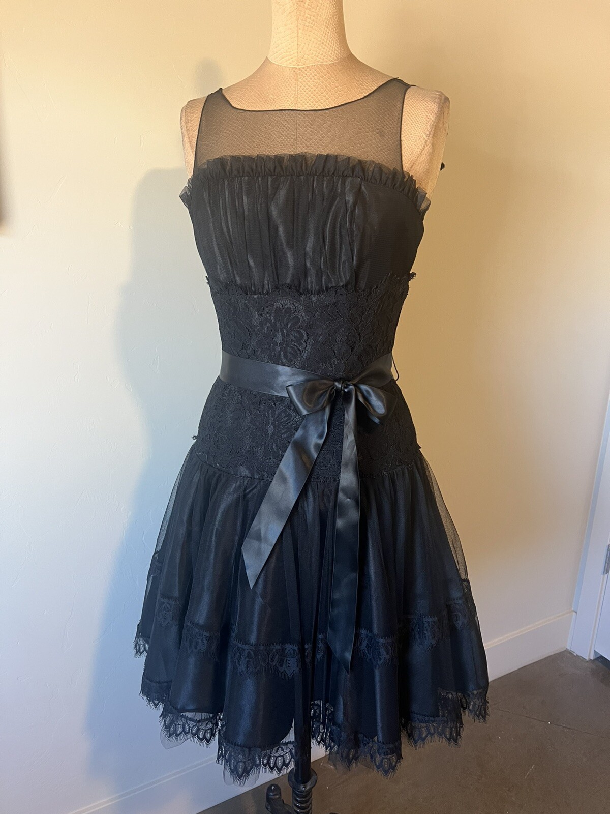 Jessica McClintock Women’s Dress Black Lace Tulle Skirt Sz 6 Vintage See Photo