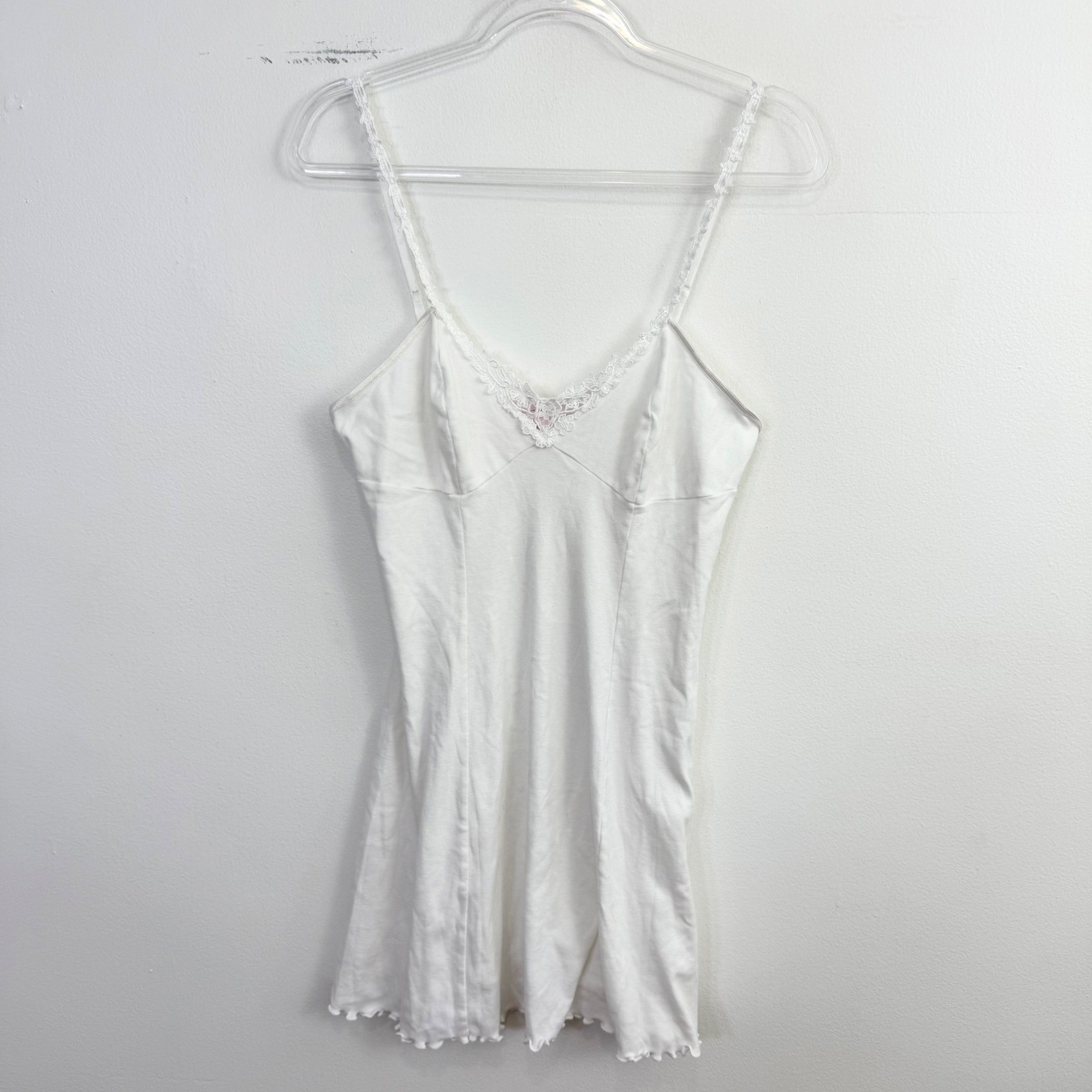 Vintage 2003 Victoria&rsquo;s Secret White Cotton Lace Trim Slip Dress Medium Y2K