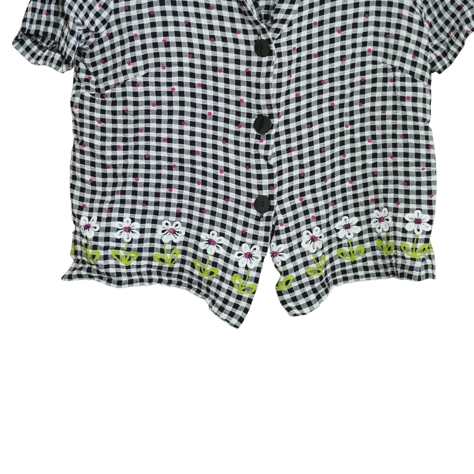 Basic Editions Vintage 90s Gingham Daisy Printed Button Up Top Cottagecore