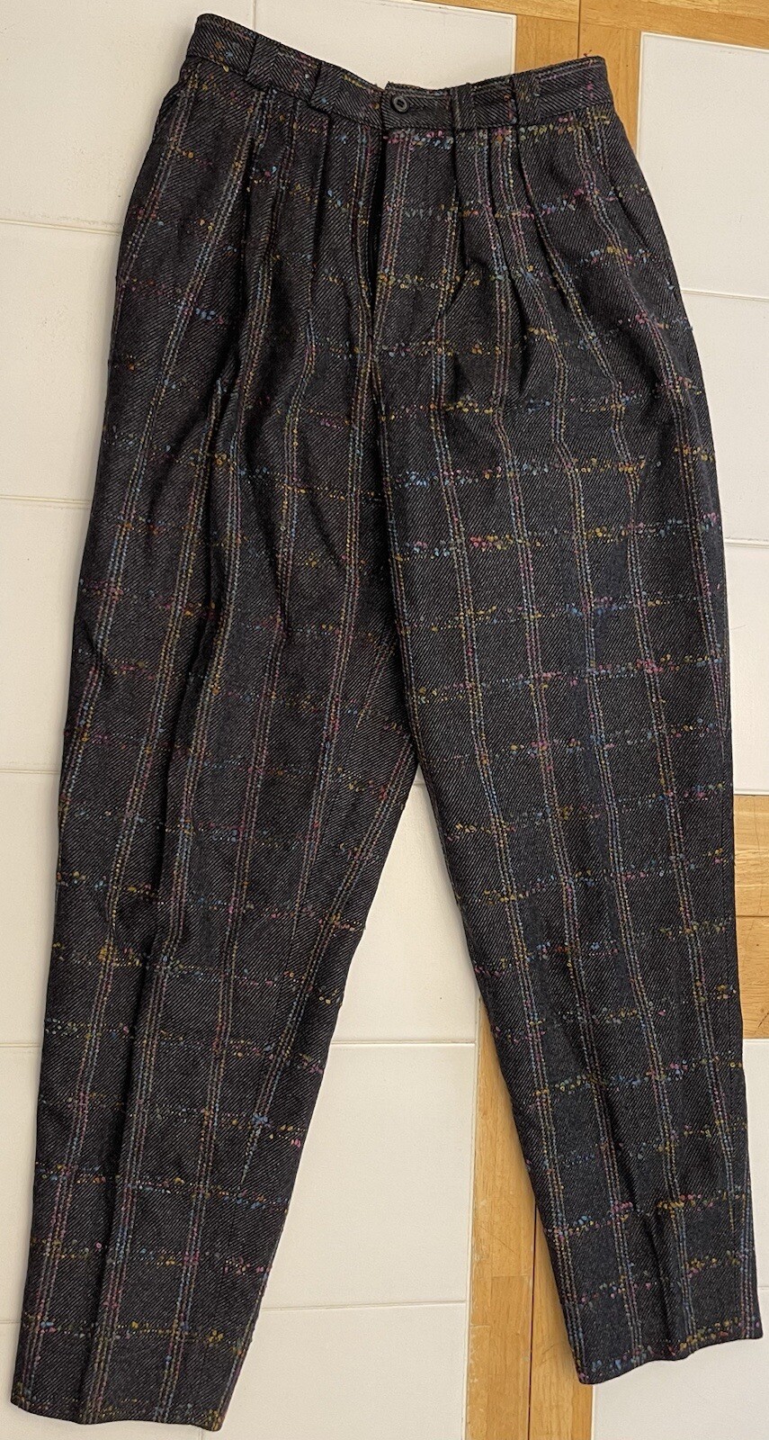 David N. Pants Womens Checkerboard Wool Polyester Trouser Vintage 24×29.5￼