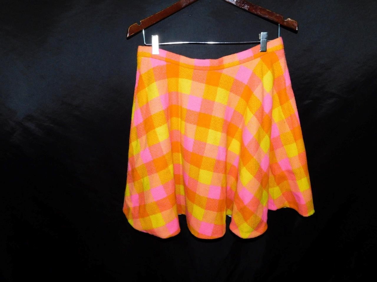 Vintage 60s M Neon Orange Yellow Pink A Line Swing Skirt A Line MCM Mod Hippie