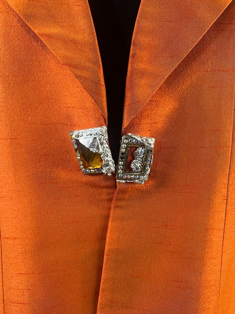Elizeh New York Paris Orange Shantung Rhinestone Evening Jacket Womens 12