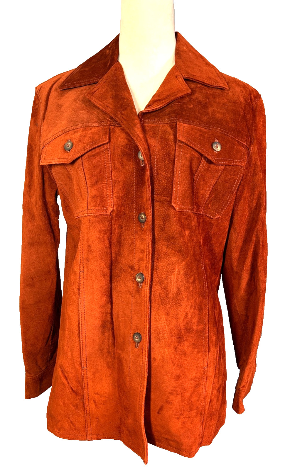 Vintage Bushwacker Rust Brown Colored Retro Mod Suede Jacket Snap Closure Size S