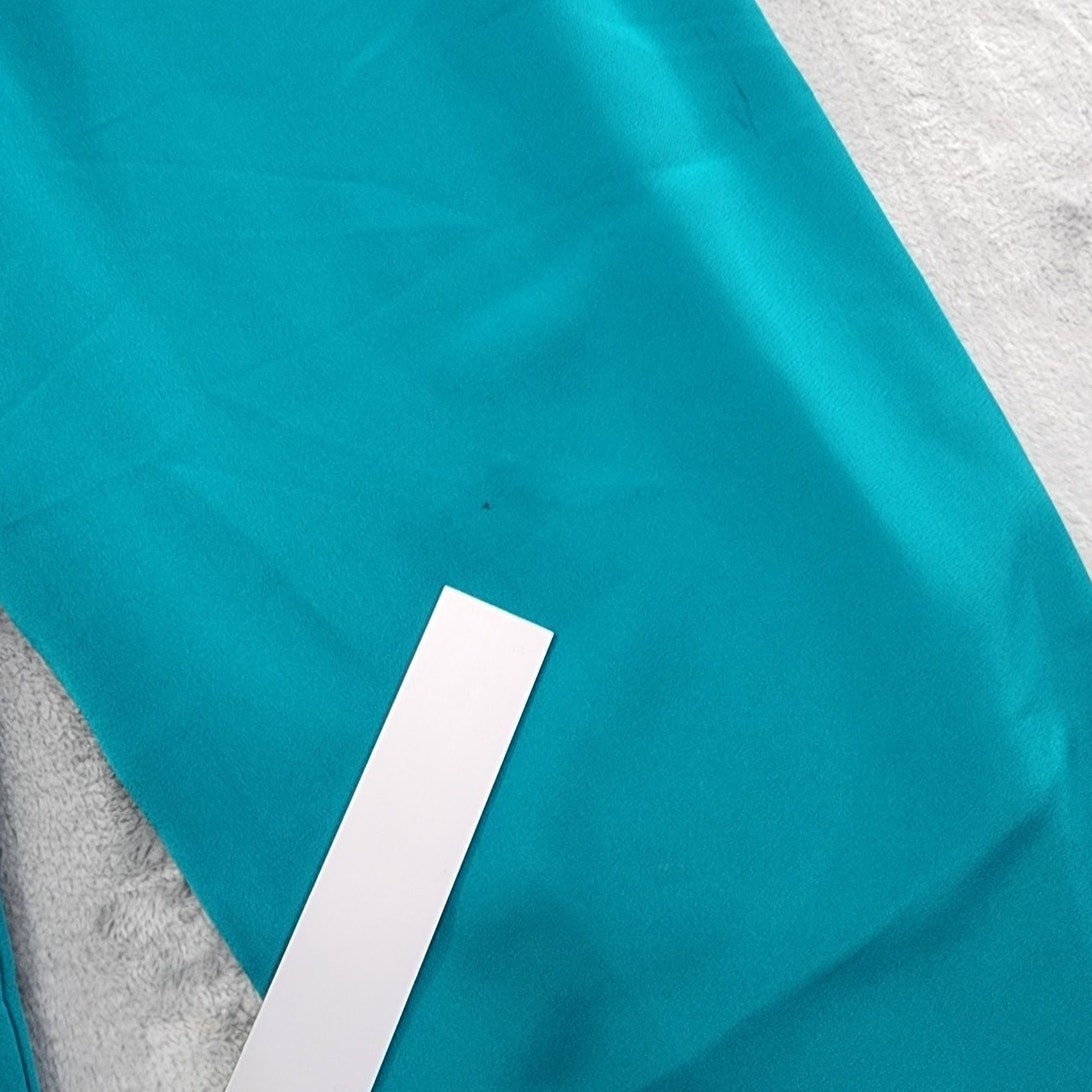 Vintage Frances Henaghan Jumpsuit Womens 8 Teal Blue Silky Tie Belt Long Sleeve