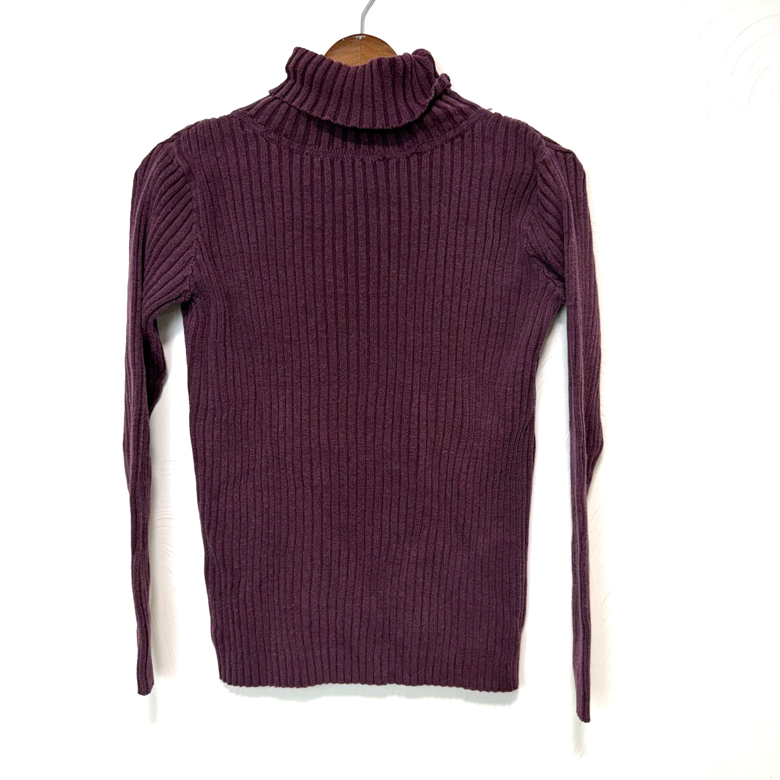 Vintage CTME Women&rsquo;s Purple Cotton Blend Turtleneck Ribbed Knit Sweater Sz Small