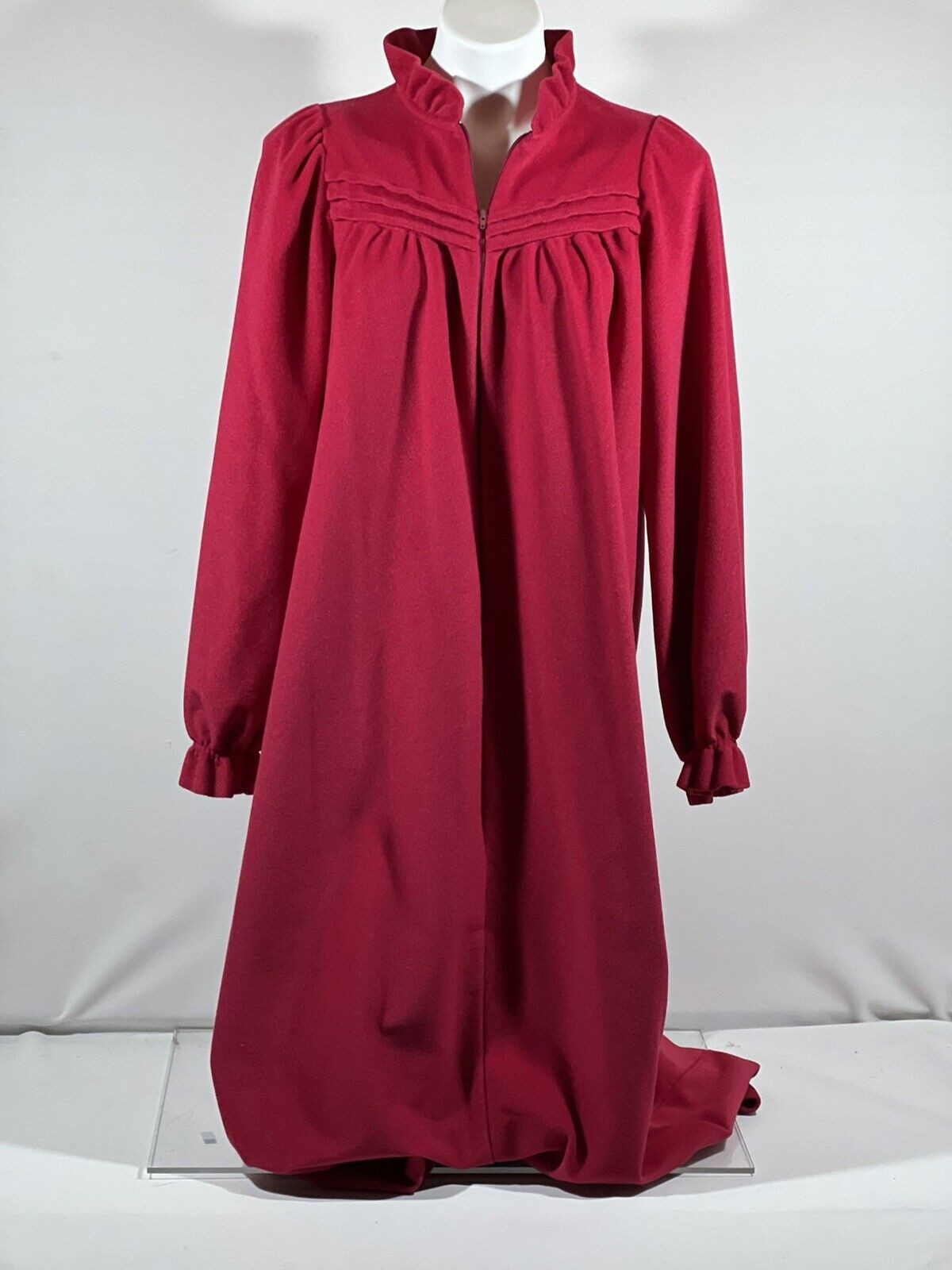 Vintage Sears “At Home Wear” Robe Womens Medium 12/14 Red Ruffle Collar Sleeve