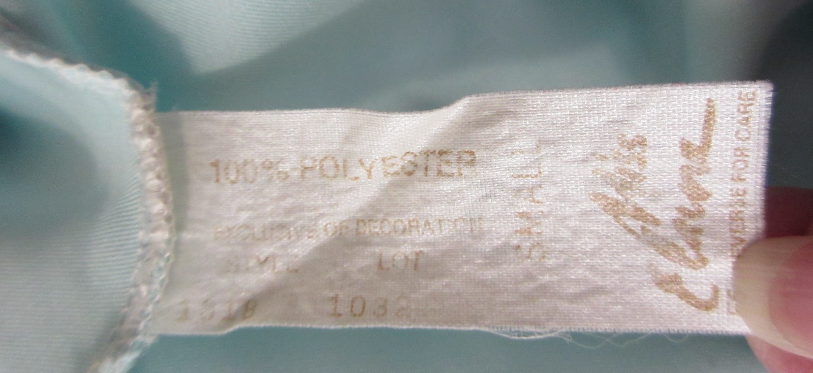 80s MISS ELAINE GLOSSY poly SATIN IVORY LACE BIAS AQUA sleep shirt nightgown S