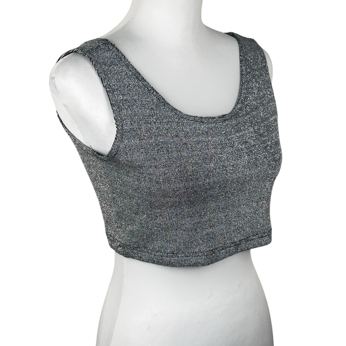 Y2K Contempo Casuals Metallic Silver & Black Crop Top Women&rsquo;s Medium Vintage