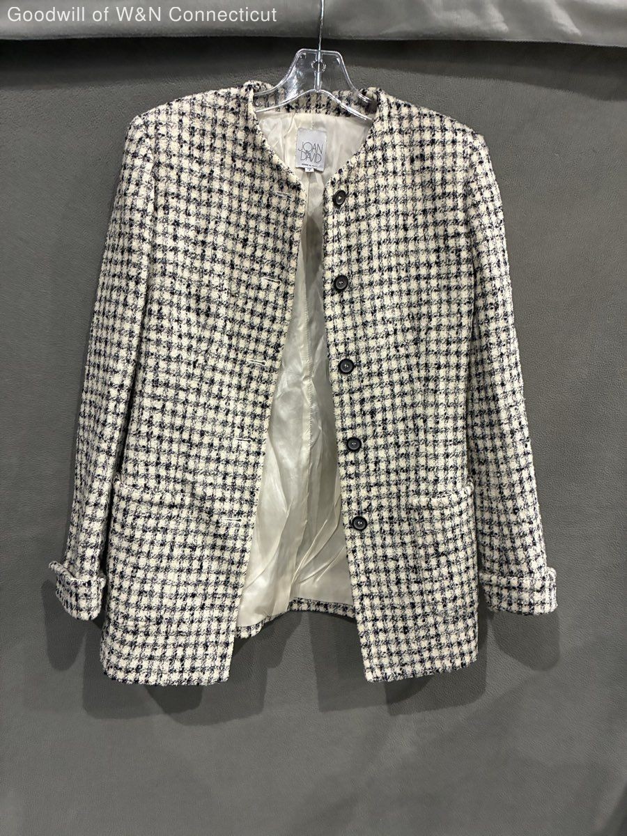 Joan & David Women&rsquo;s Vintage 90s Black White Tweed Wool Blazer Jacket Sz 4