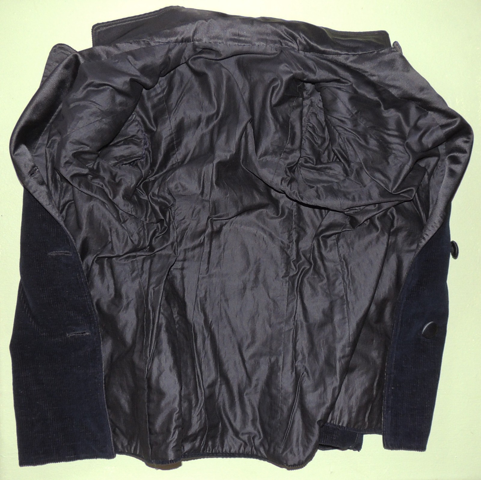 S Vintage 1910s Edwardian Walking Jacket Black Corduroy Silk Steampunk Rockstar