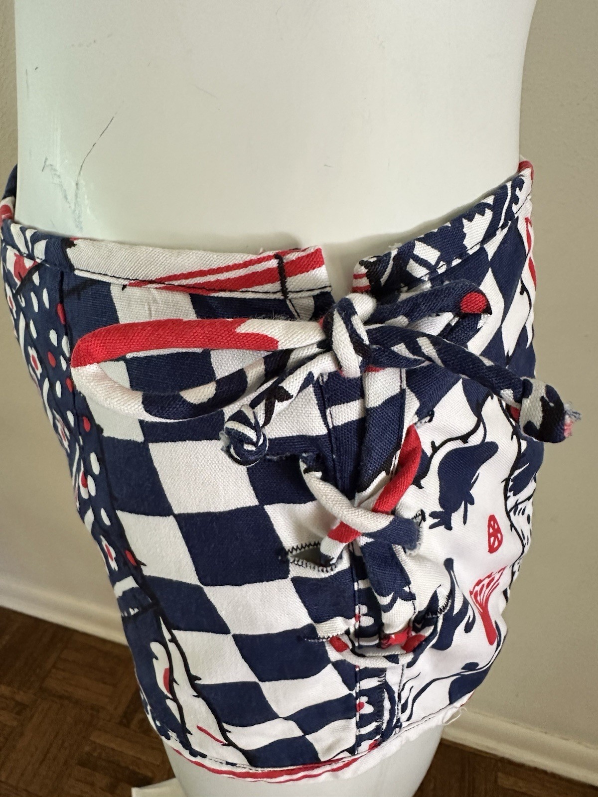 1960s Patchwork Print Lace Up Swim Bottoms Hot Pants Mod Floral Polka Dot S VTG