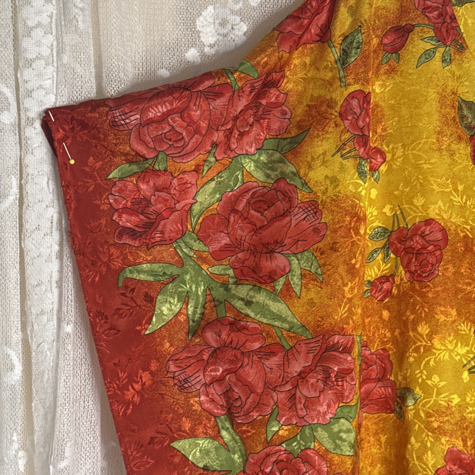 Vintage Simply Basic Multicolor Floral Jacquard One Size Pockets Muumuu Caftan