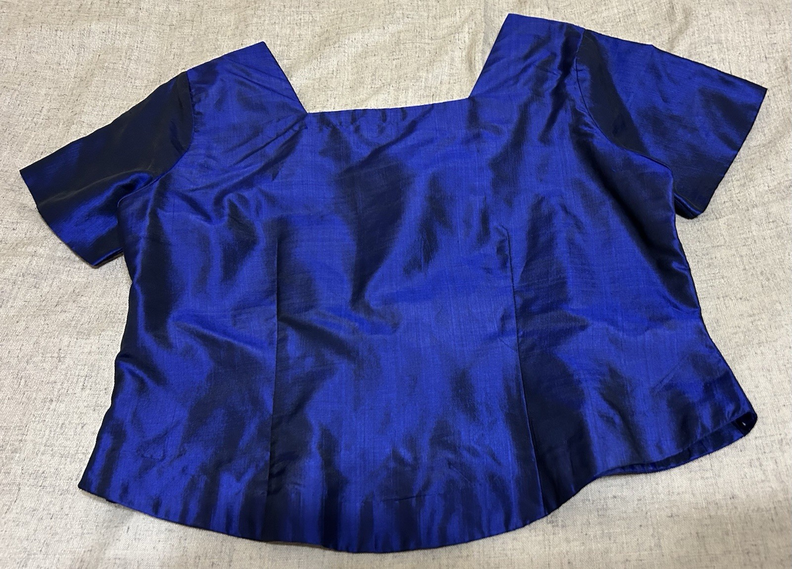 Vintage 60s Handmade Medium Blue Silk Taffeta Blouse Regency Glamour
