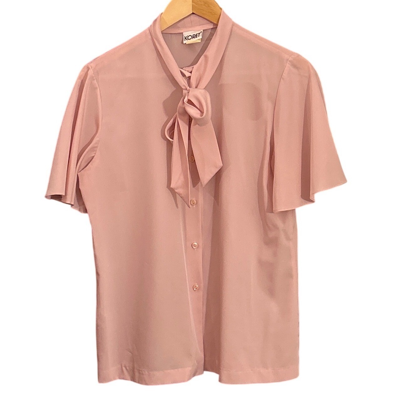 Vintage 70s Koret Blouse Bow Tie Neck Secretary Vintage Officecore Pink 12