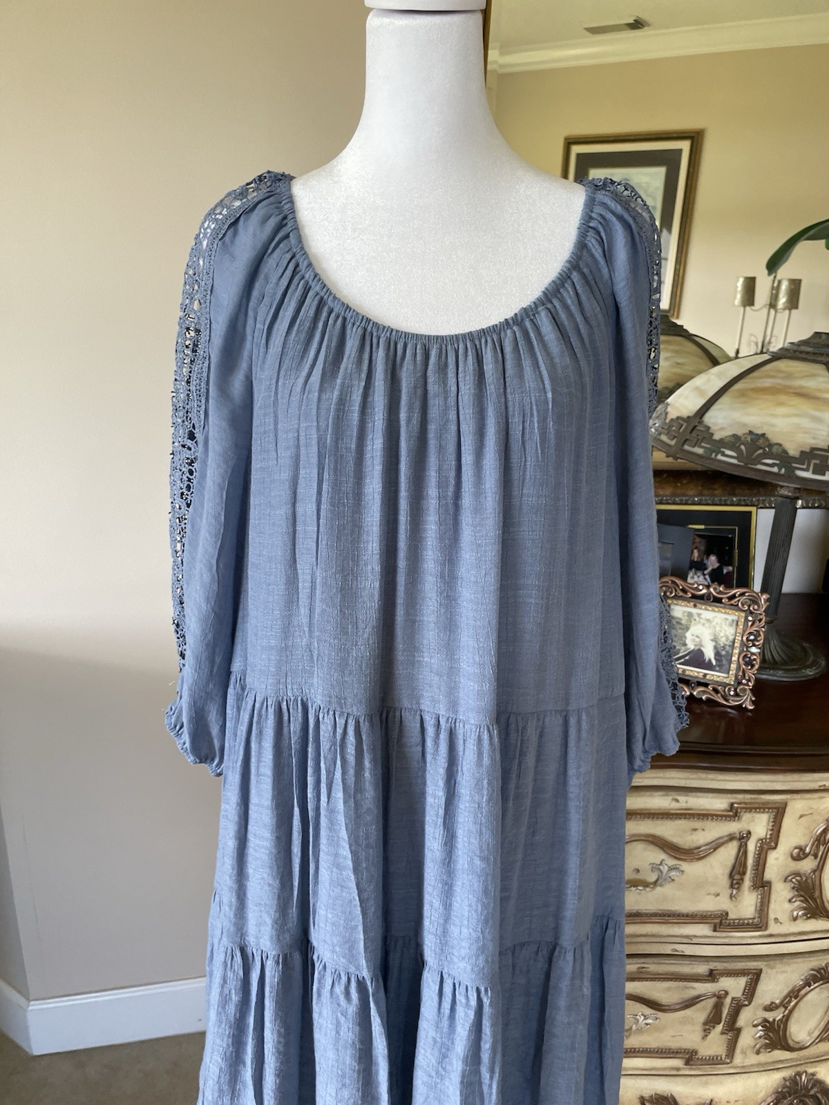 Old Navy Vintage Blue Rayon/Poly Pockets Tie Lined Boho Dress X/ L