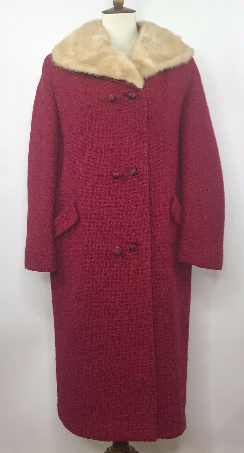 Betty Rose Vintage Coat Genuine Fur Trim Rockabilly Pinup Red Size L? Union Made