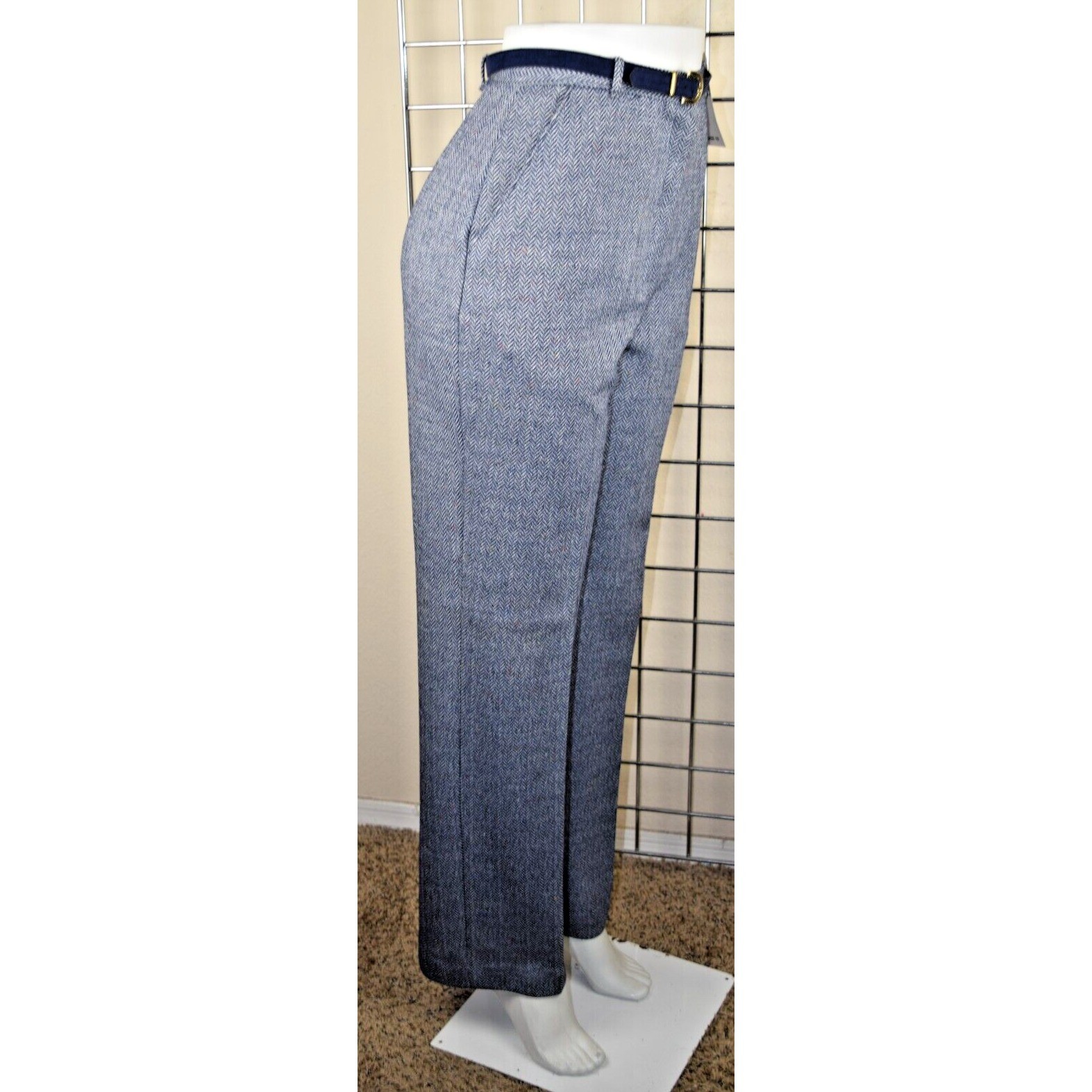 VTG Pants Catalina 26 x 31 80s Blue Herringbone Rainbow Flecks Tweed Belt NWT