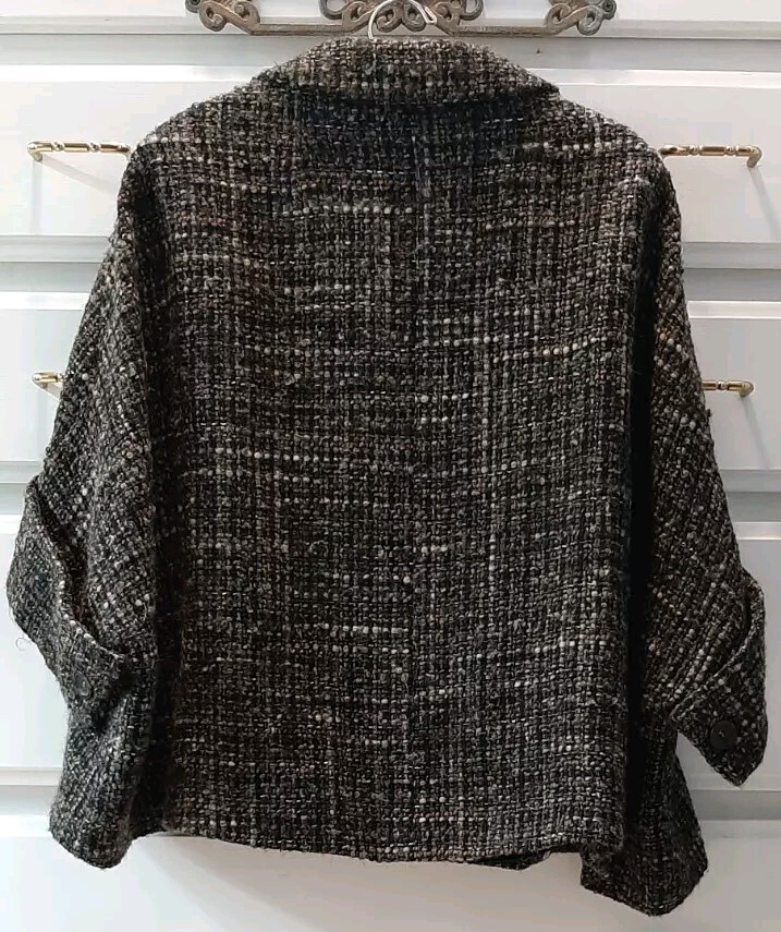 VTG Louben Sz10 Tweed Boucle Wool Blend Cape Blazer Metallic Thread Earthtones