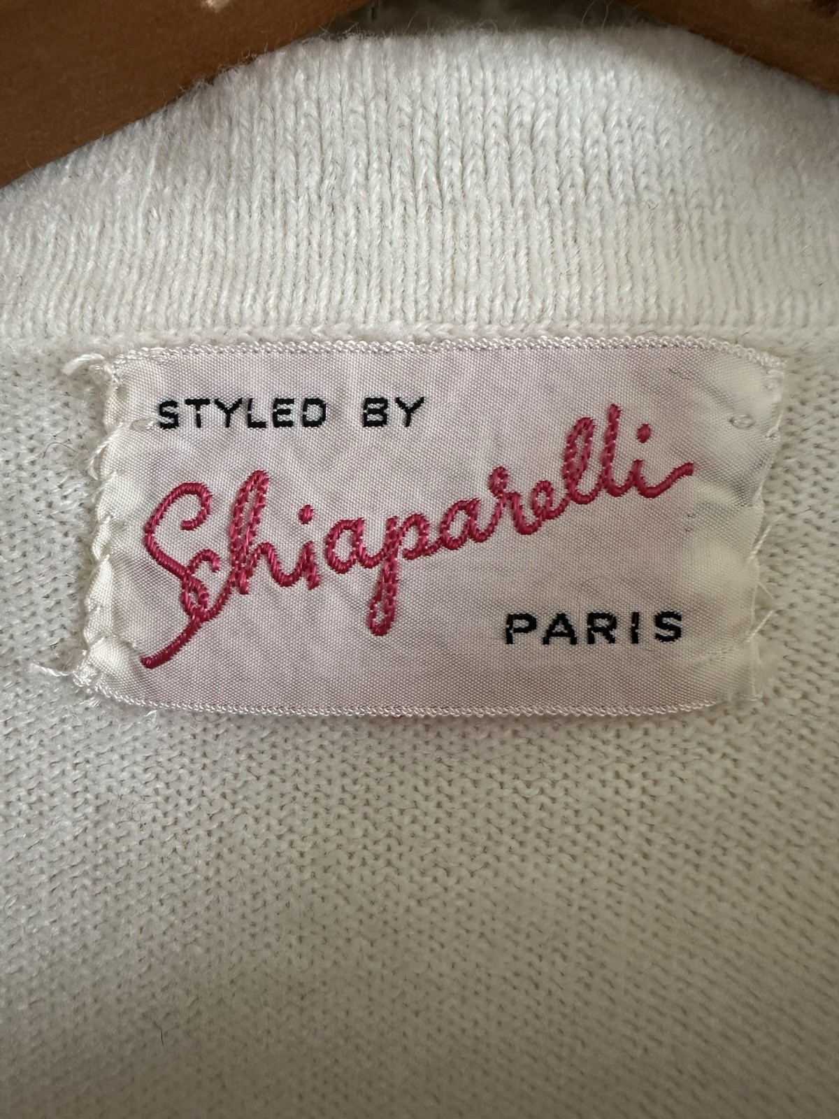 Vintage Schiaparelli Rhinestone Cardigan Women’s 2XS White Paris Designer