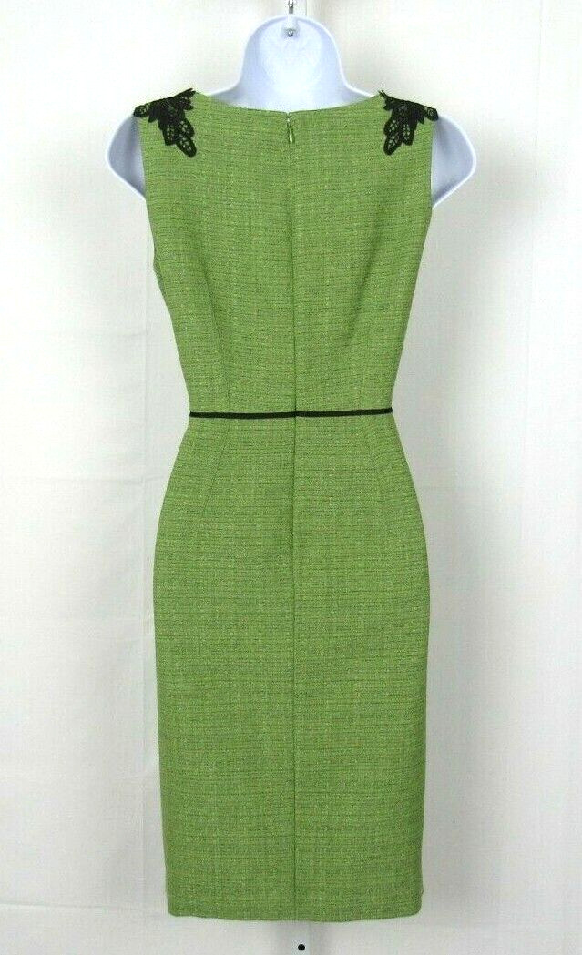 VTG 1990s 2000s EVAN PICONE BLACK LABEL SIZE 2 GREEN DRESS BLACK EMBROIDERY TRIM