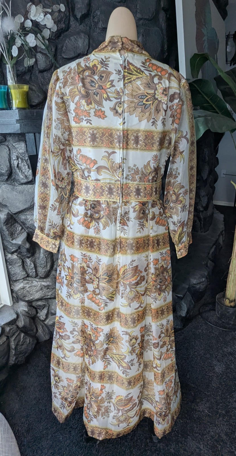 Avalon Classics VTG 1970&rsquo;s Hostess Dress Maxi Empire Waist Sheer Floral Sz 12/14