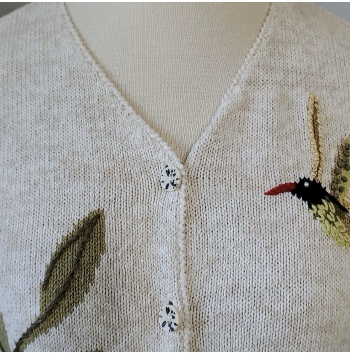 VTG Susan Bristol Button Down Sweater Beautiful Embroidery Flowers/Birds – Sz M