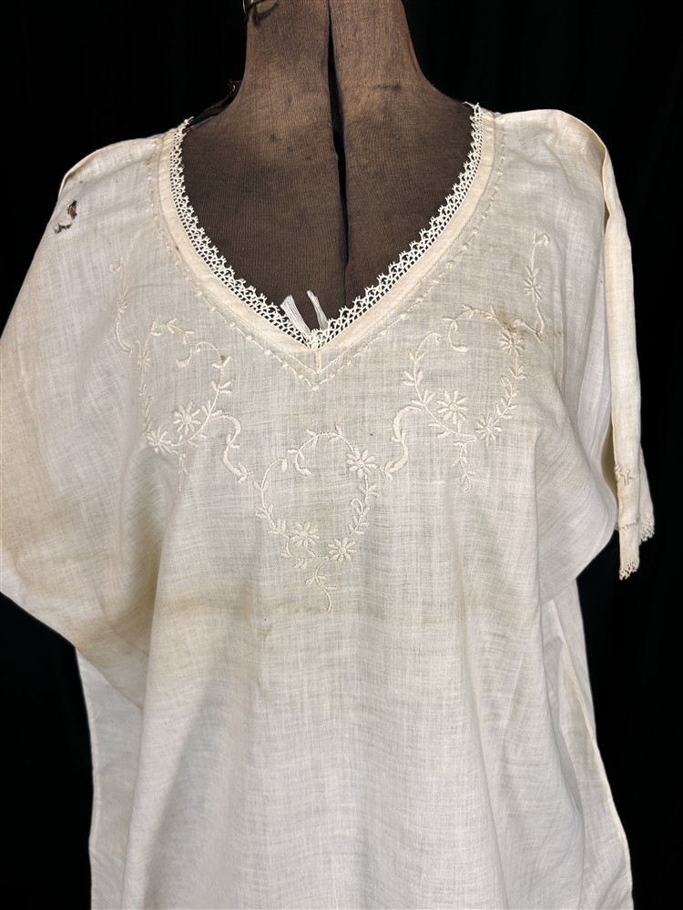 antique night gown long cotton lace embroidered flapper bust 48 original 1920