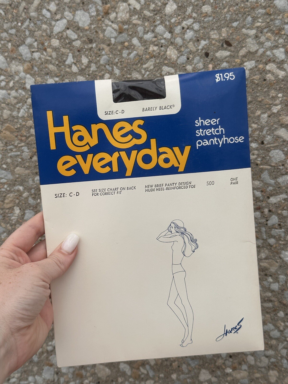 Vintage ‘78 Hanes Everyda Sheer Stretch Pantyhose Barely Black C-D NEW