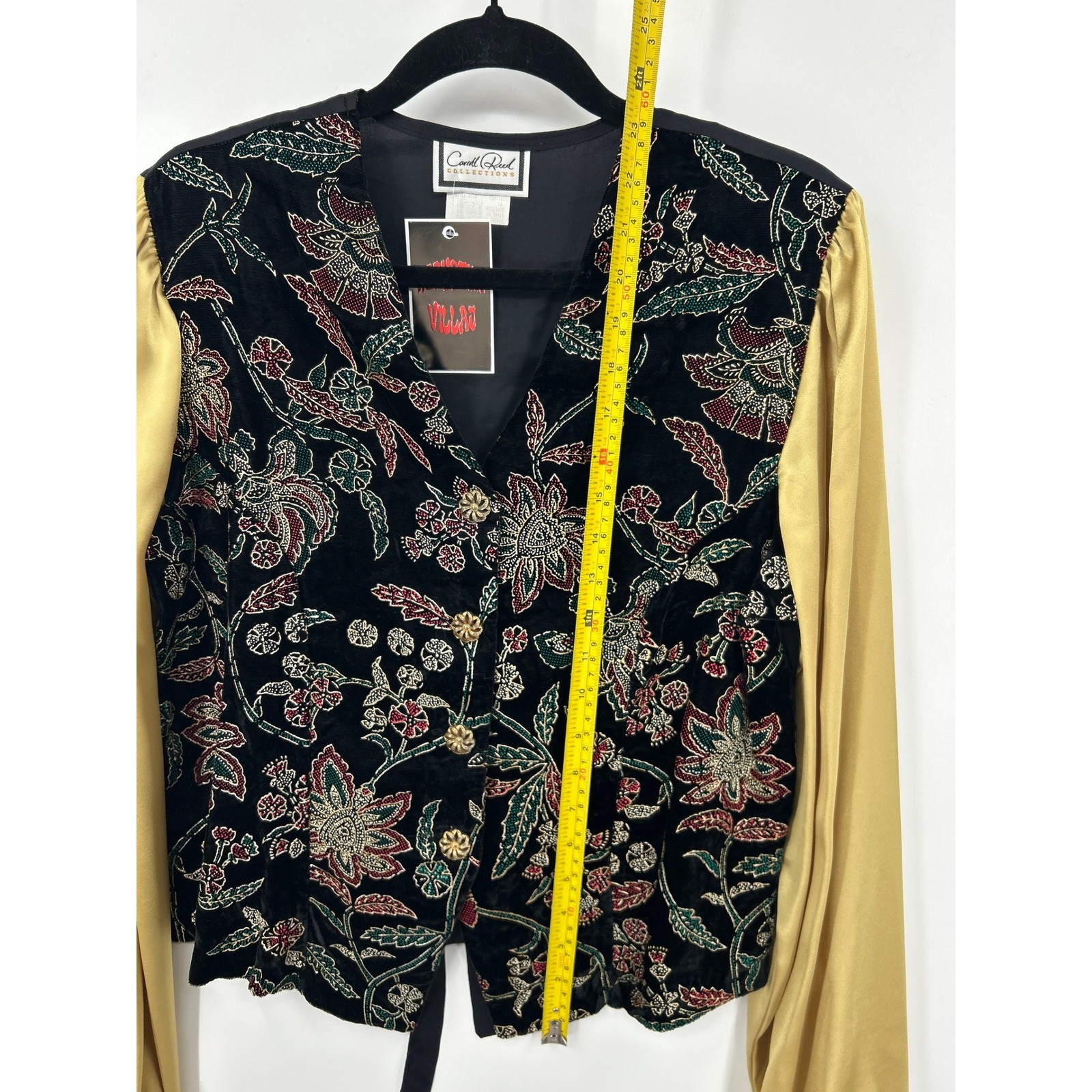 Carol Reed Collections Vintage Velvet Floral Beaded Jacket Gold Satin Sleeve 16