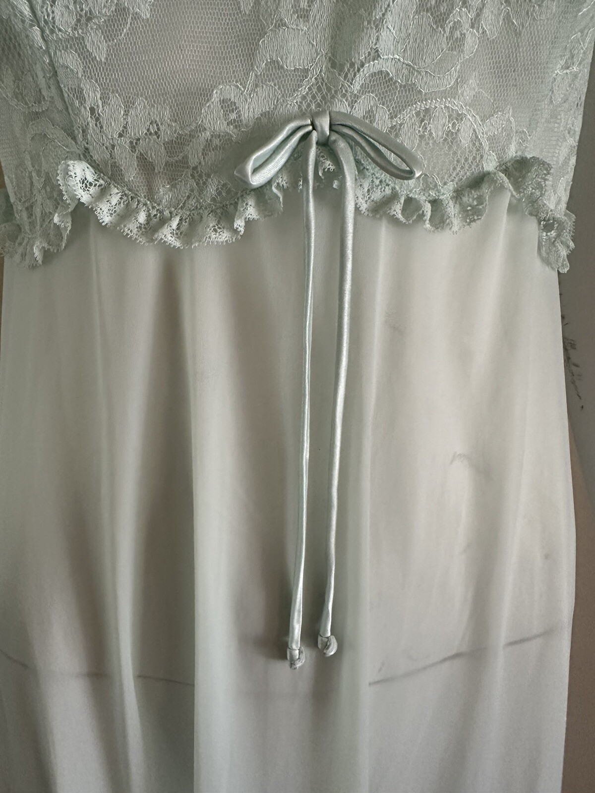 1960s Vanity Fair Mint Green Nylon Tricot Lace Nightgown Slip Dress Negligee VTG