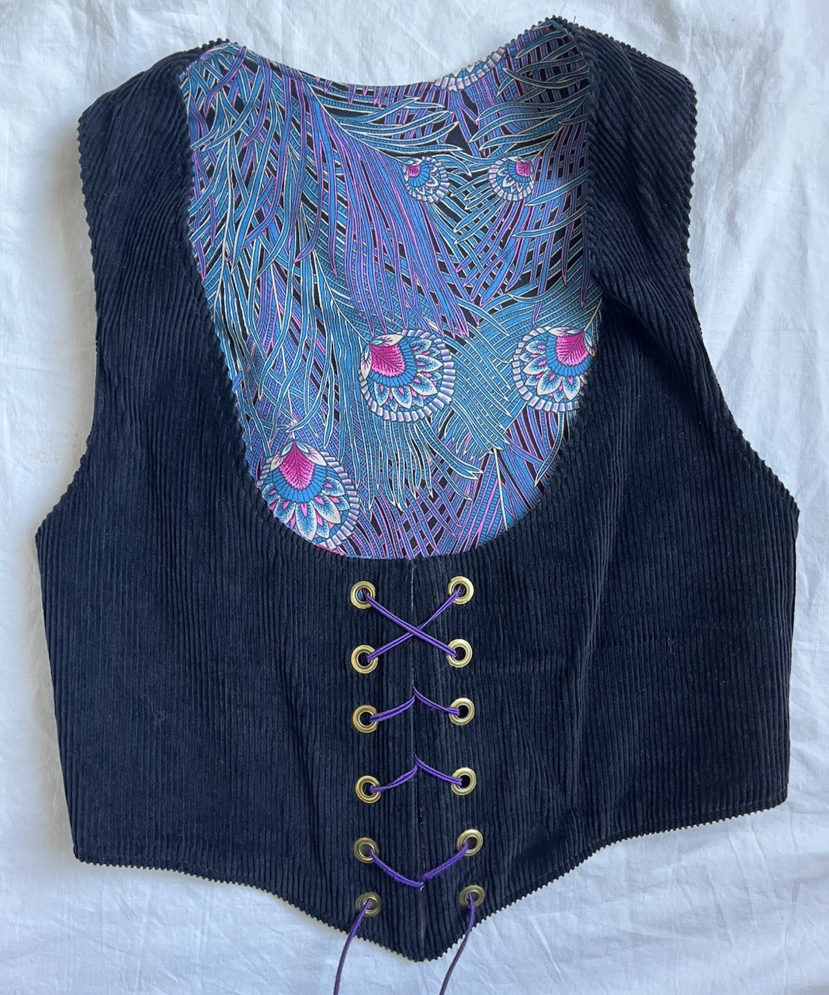 Vintage 70s Corset Vest Underbust Waistcoat Handmade Reversible Goth Festival S