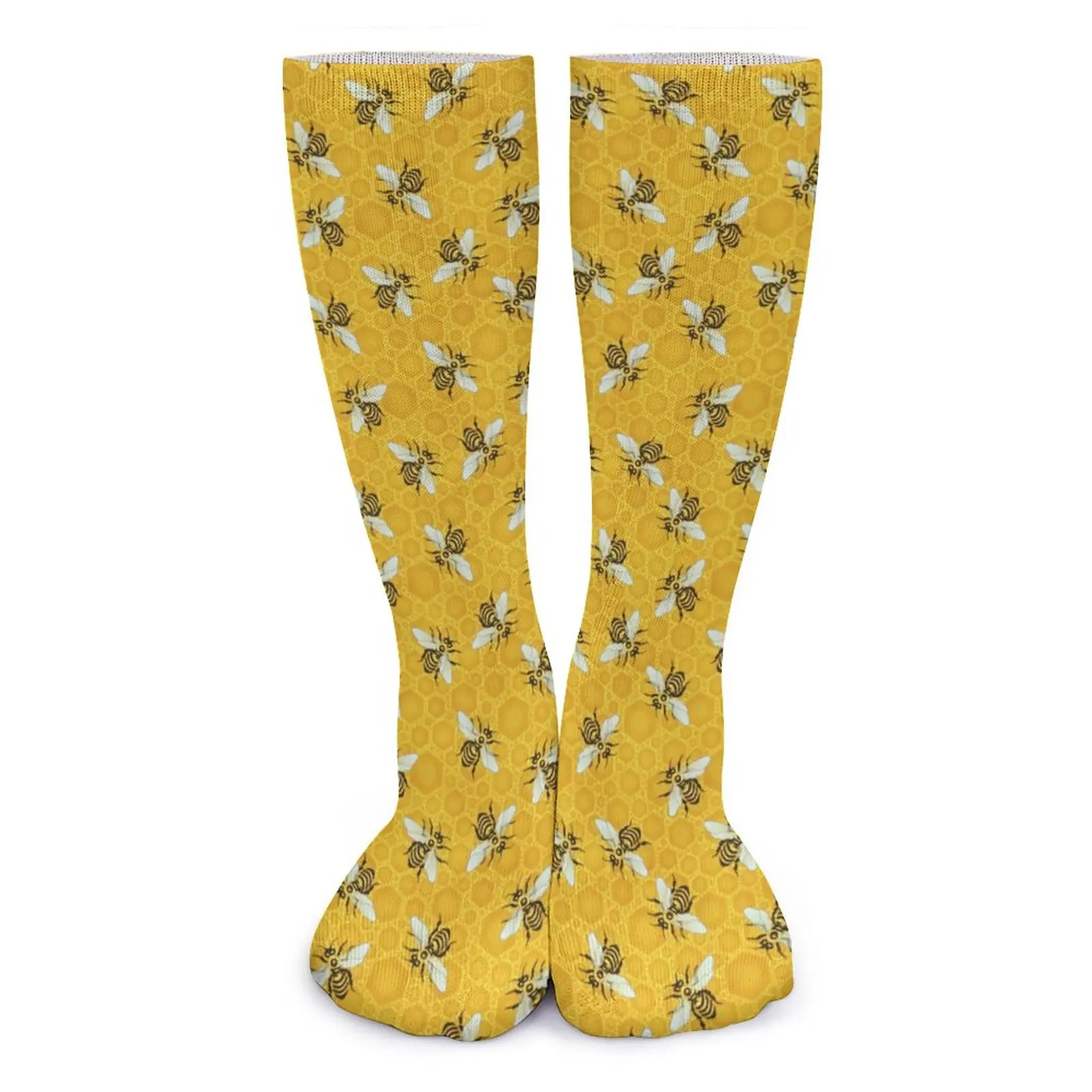 Bumble Bees Socks Yellow And Black Stripes Gothic Stockings Female High Quality