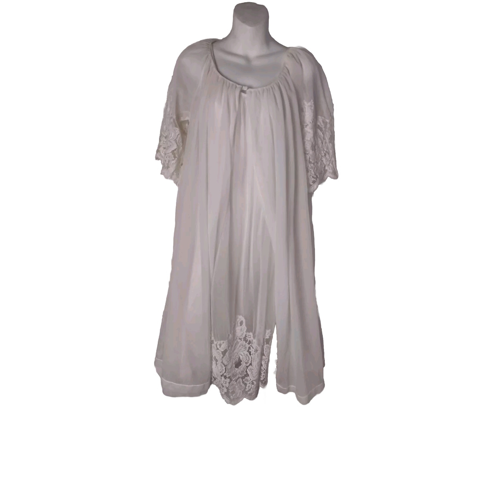 Vintage Bridal Peignoir Set by Henson~ Sheer White Gown & Robe Lace, Satin 35 M