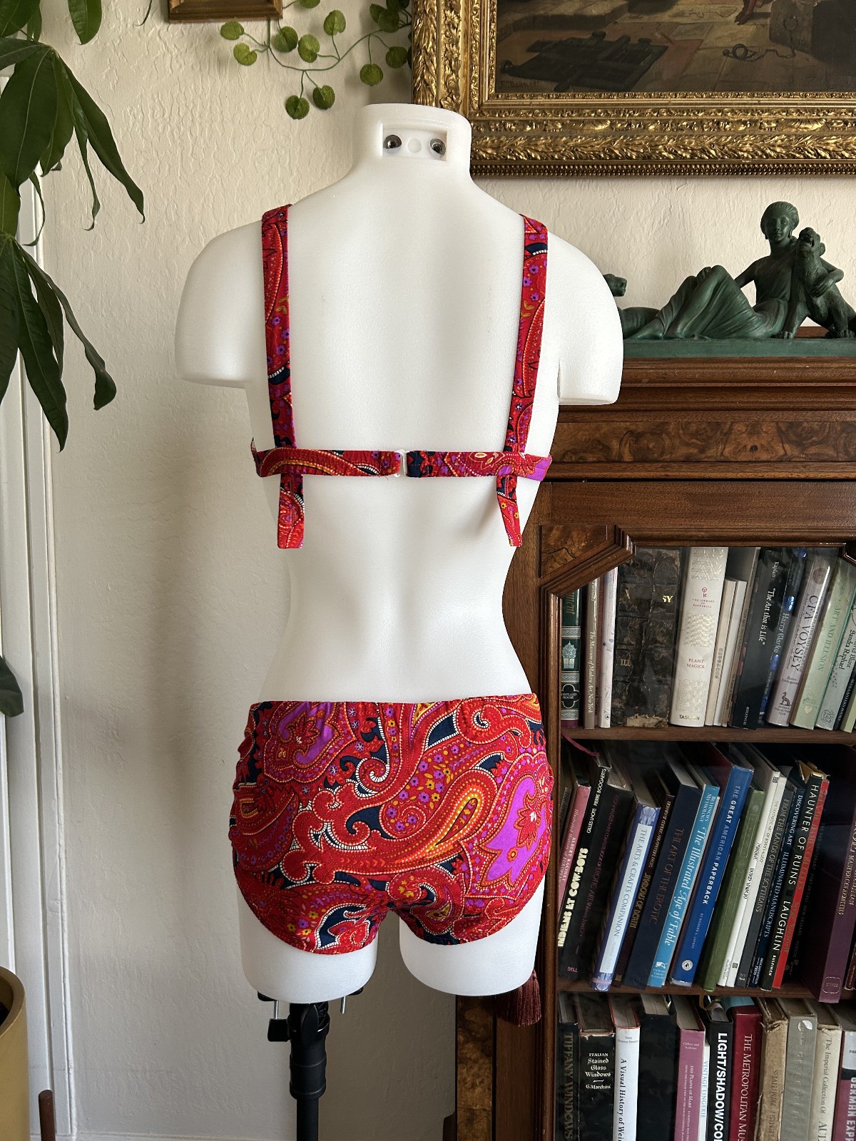 Vintage 1960s 70s Red Psychedelic Paisley Bikini Swimsuit 2pc Bathing Suit SM