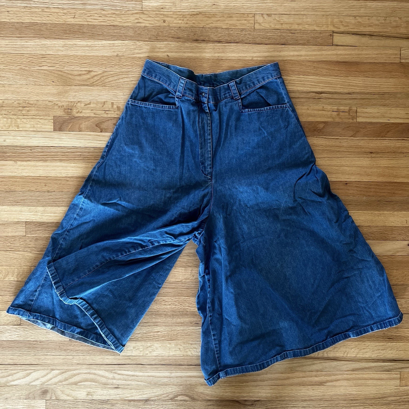 Vintage Denim Culottes Flare Wide Leg Capri Shorts Frontier Classics 32” Sz 14
